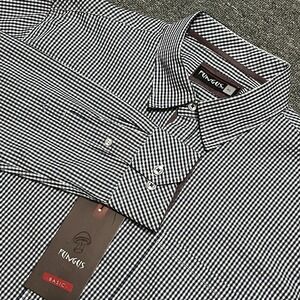 Fungus Basic Navy Blue Gingham Button-Up Long Sleeve Shirt Men's‎ XL NWT